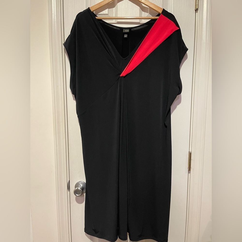 Black Dress with Pink Accent - Women's V-Neck